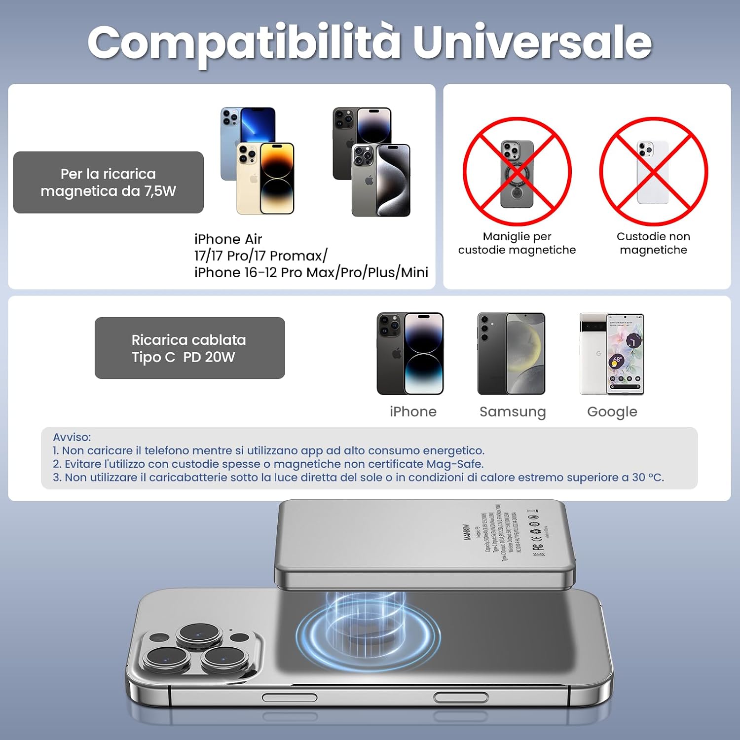 Detalle de MANKIW Wireless PowerBank 5000mAh MagSafe