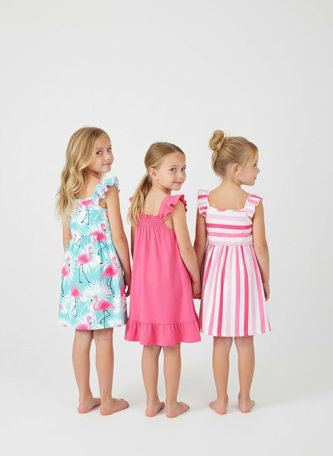 Detalle de PATPAT Multipack Girl Toddler Dresses (Sleeveless Flamingo Striped) — Festival & Everyday Casual Wear