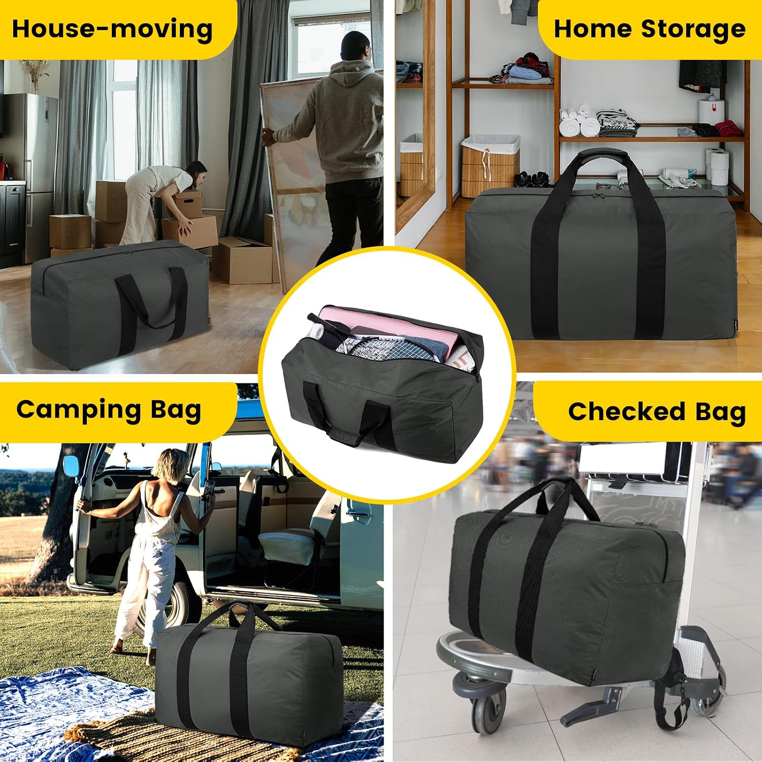 Detalle de Vorspack 100L Extra-Large Travel Bag, Foldable 600D Polyester Duffel, Grey