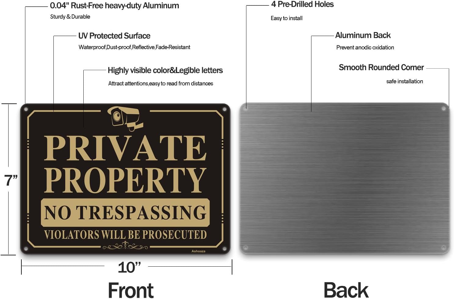 Detalle 2 de Ashoaza No Trespassing Signs, 10 x 7 Inch