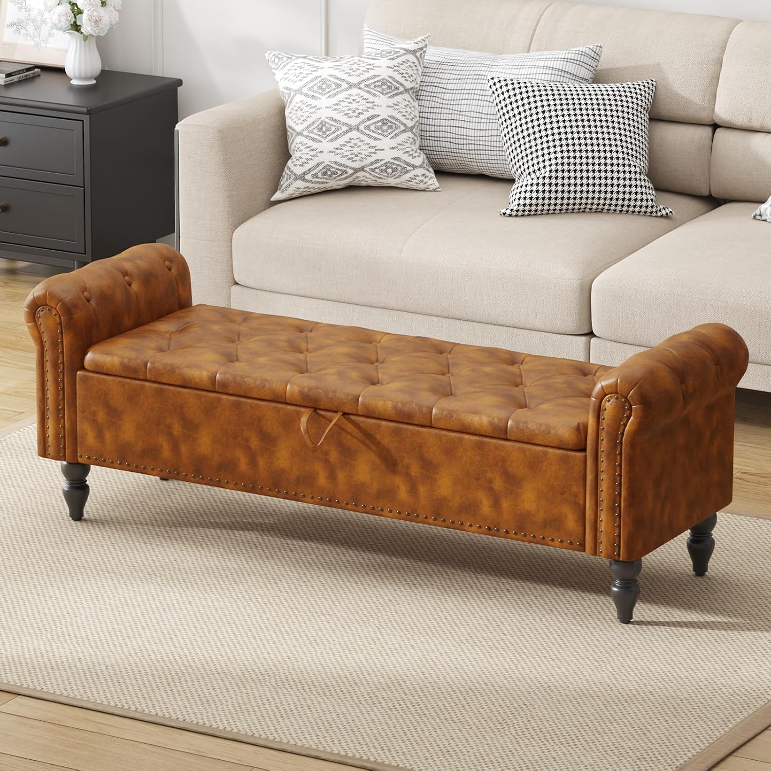 Thumbnail 6 de Ckaff Panca Fondo Letto Matrimoniale 160 cm – Cassapanca contenitore in pelle PU marrone