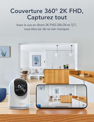 Detalle de GNCC Caméra Surveillance WiFi Intérieure 2K 3MP pour Bébé/Animaux (Lot de 1)
