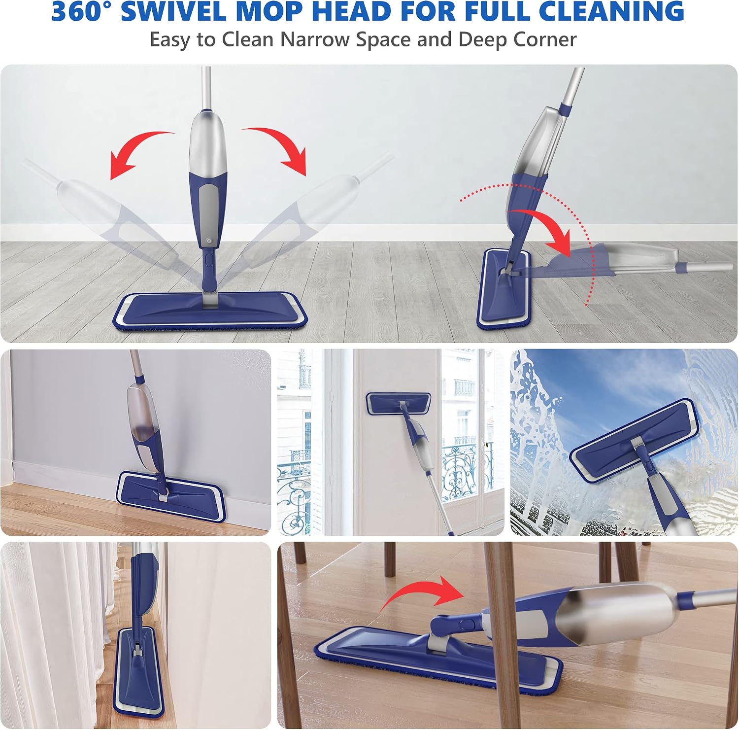 Detalle 1 de BPAWA DES-027 Spray Mop with Refillable Bottle and 4 Washable Pads
