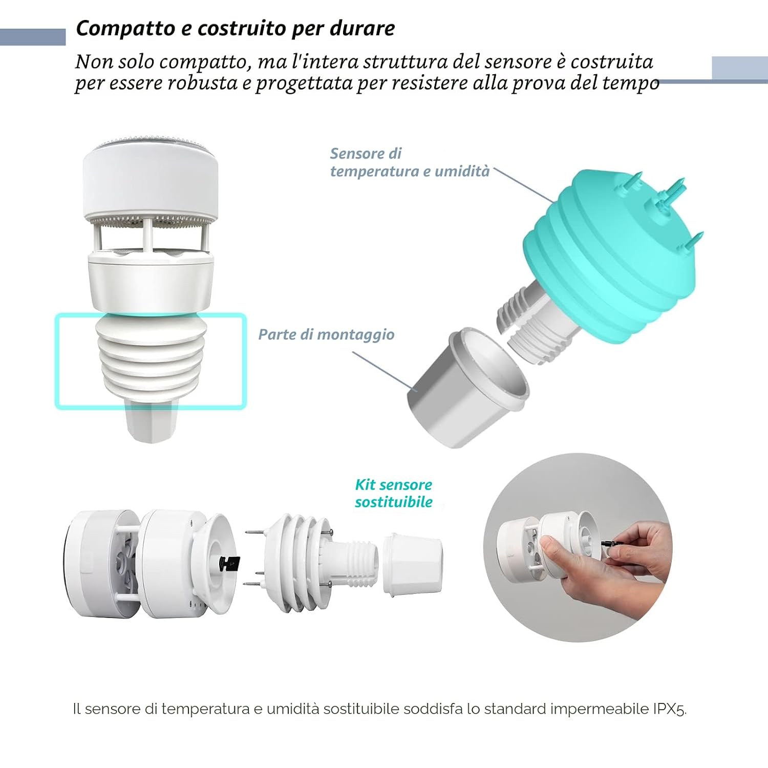 Detalle de ECOWITT Wittboy GW2001: stazione meteo 7 in 1 con gateway GW2000 e sensore esterno solare, wireless 868MHz