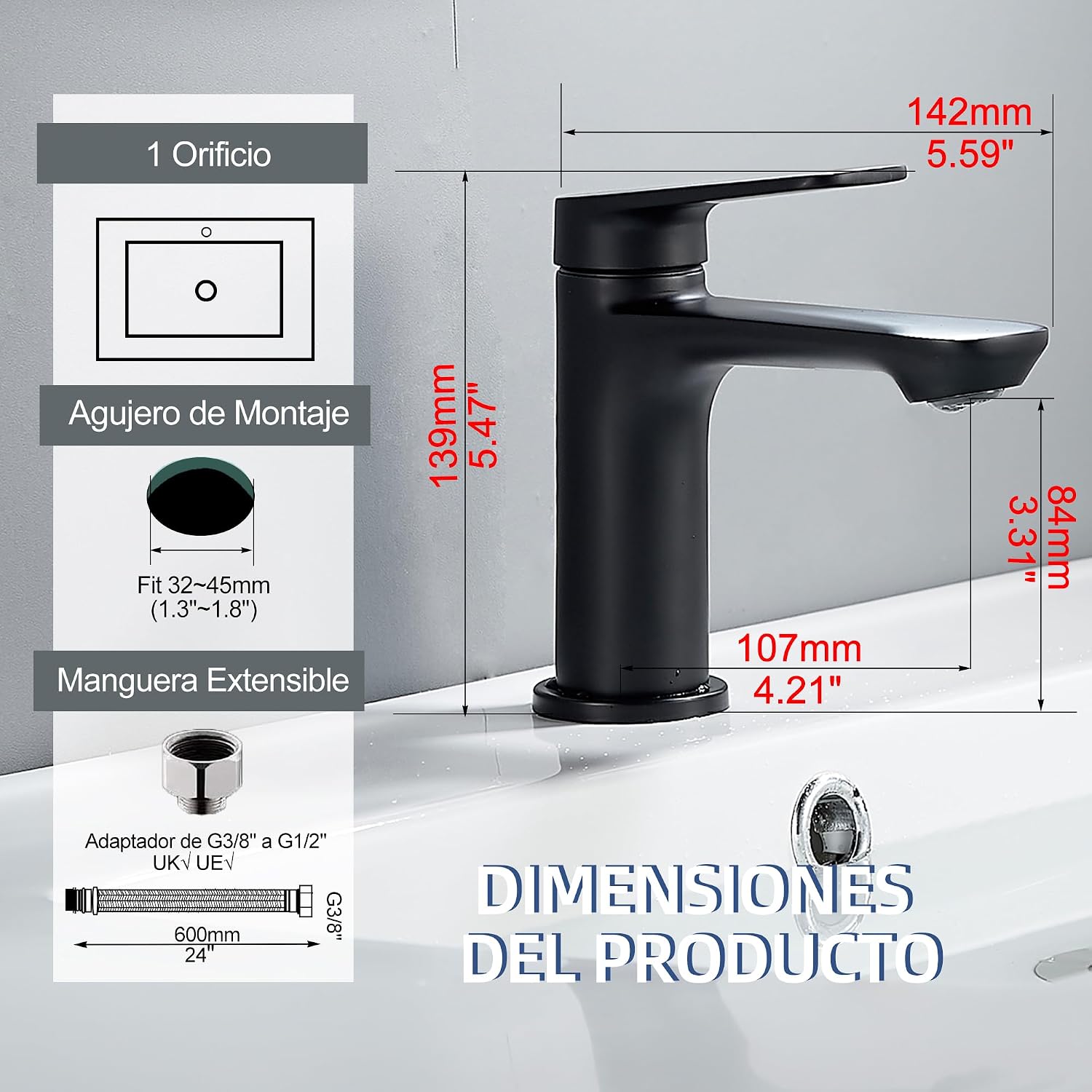 Detalle 2 de BELZ Grifo Lavabo monomando negro
