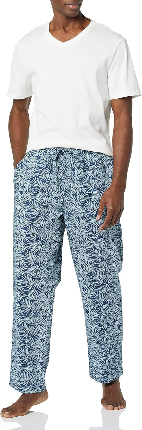 Detalle 2 de Amazon Essentials men’s cotton stretch poplin pyjama set with jersey T-shirt and adjustable drawstring waist