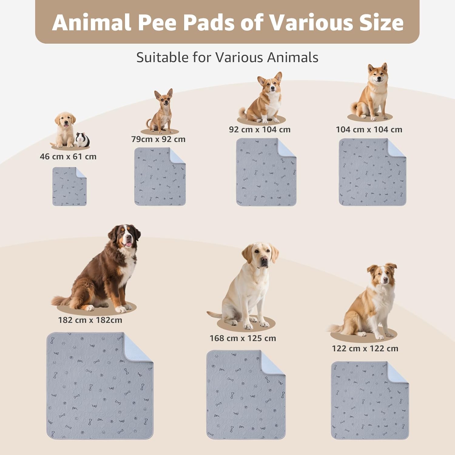 Detalle de Washable Pee Pads for Dogs (2 Pack) – Reusable Puppy Pads 92 x 104CM with Non-Slip Backing