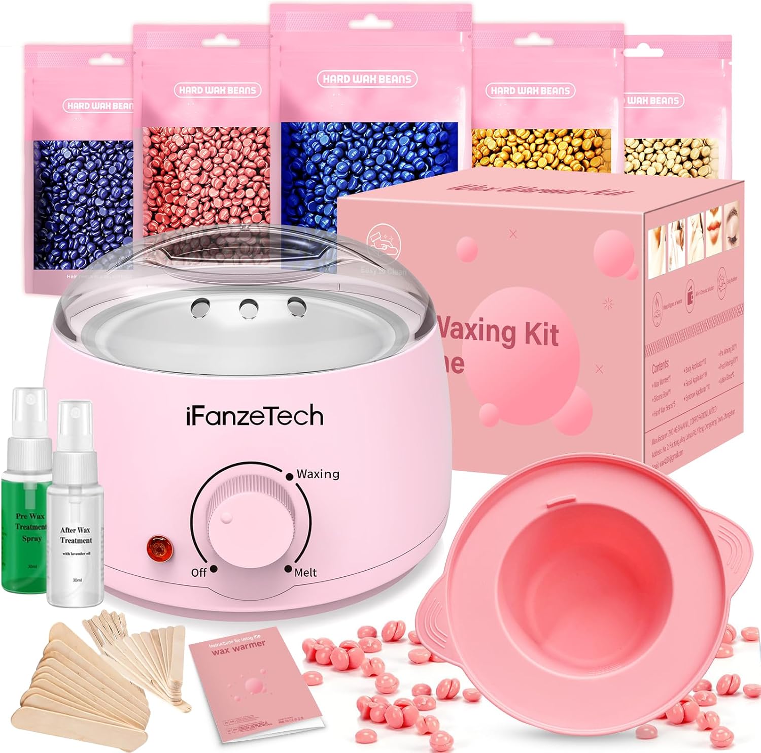 Detalle de IFANZETECH Waxing Kit with Warmer, Silicone Pot and 5 Hard Wax Bead Packs