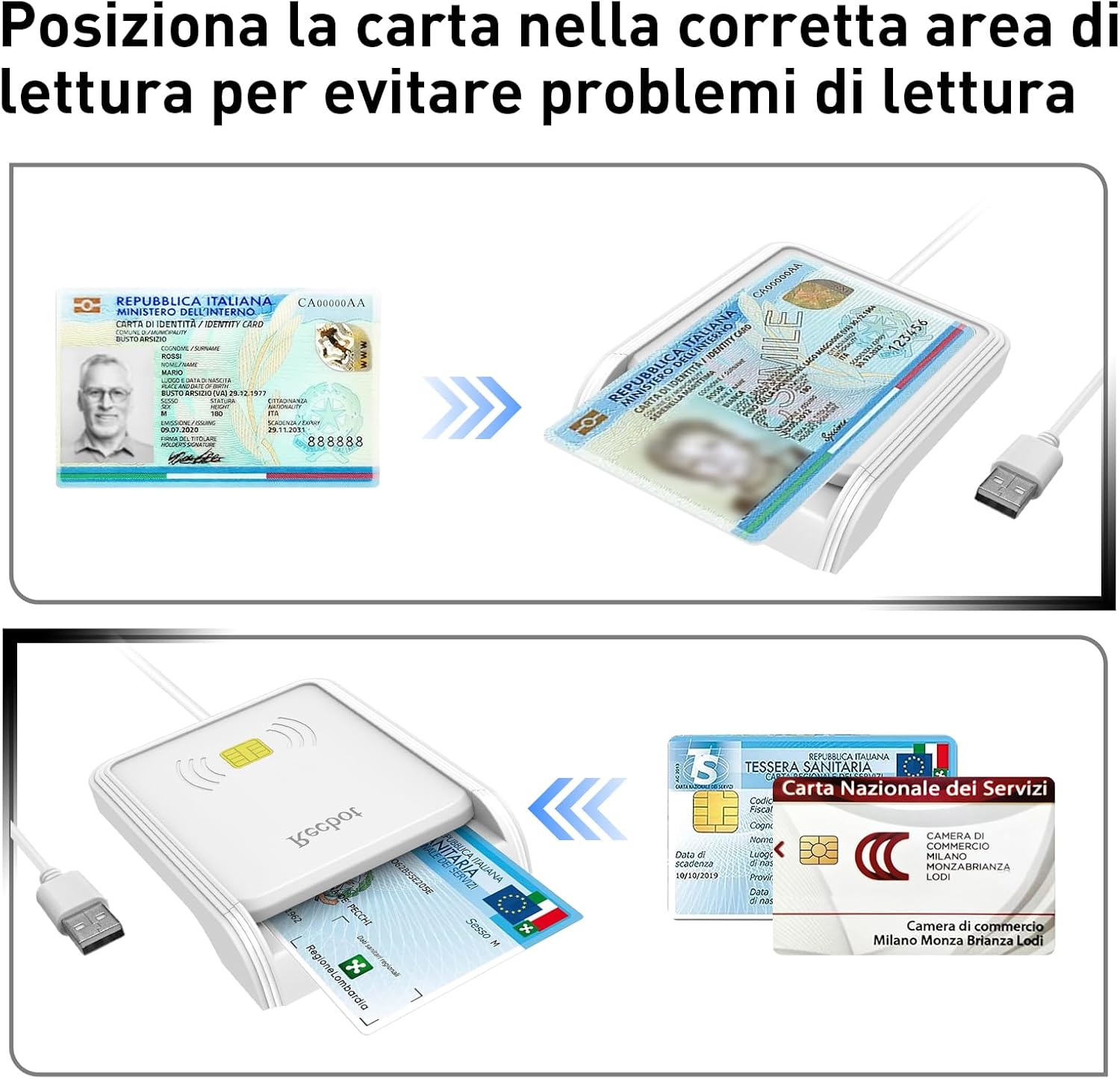 Detalle de Recbot Lettore CIE 3.0: Lettore CIE NFC e Card per firma digitale, compatibile Windows 10/11