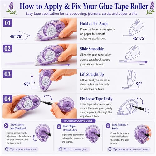 Detalle de MARCADORUS Glue Tape Roller for Scrapbooking – Double-Sided Adhesive, 106 Ft