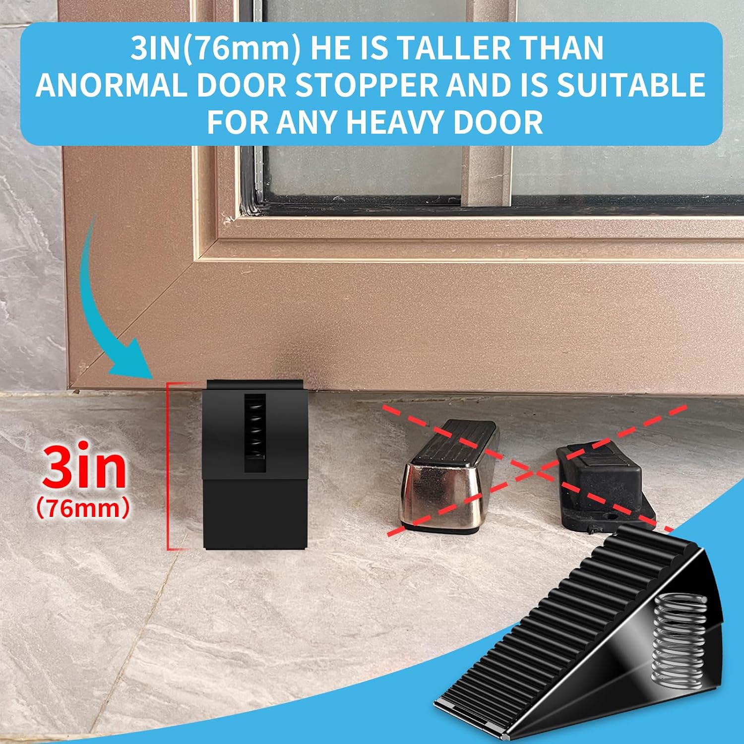 Detalle de AIMAXINKE Heavy Duty Tall Door Stoppers, 3-Inch Adjustable Spring Wedge