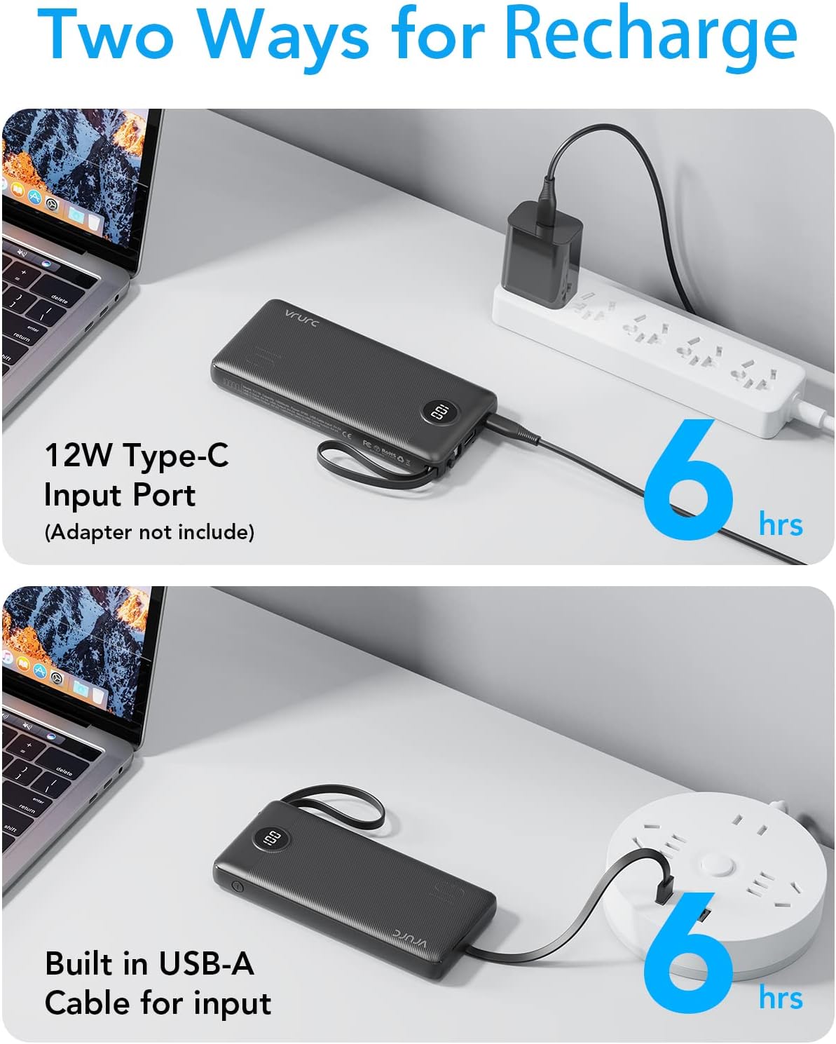 Thumbnail 6 de VRURC Power Bank 10000mAh Slim con cavi integrati
