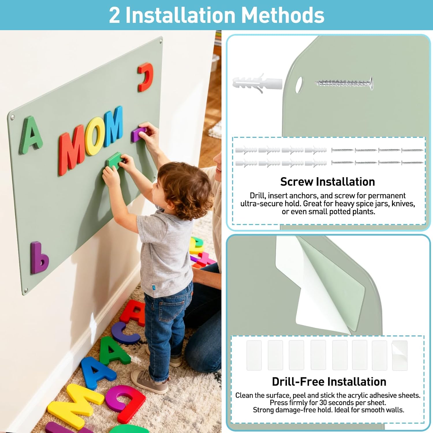Detalle de MAXECHO 2-Pack Sage Green Magnetic Bulletin Boards, 17.5 x 13.5 in