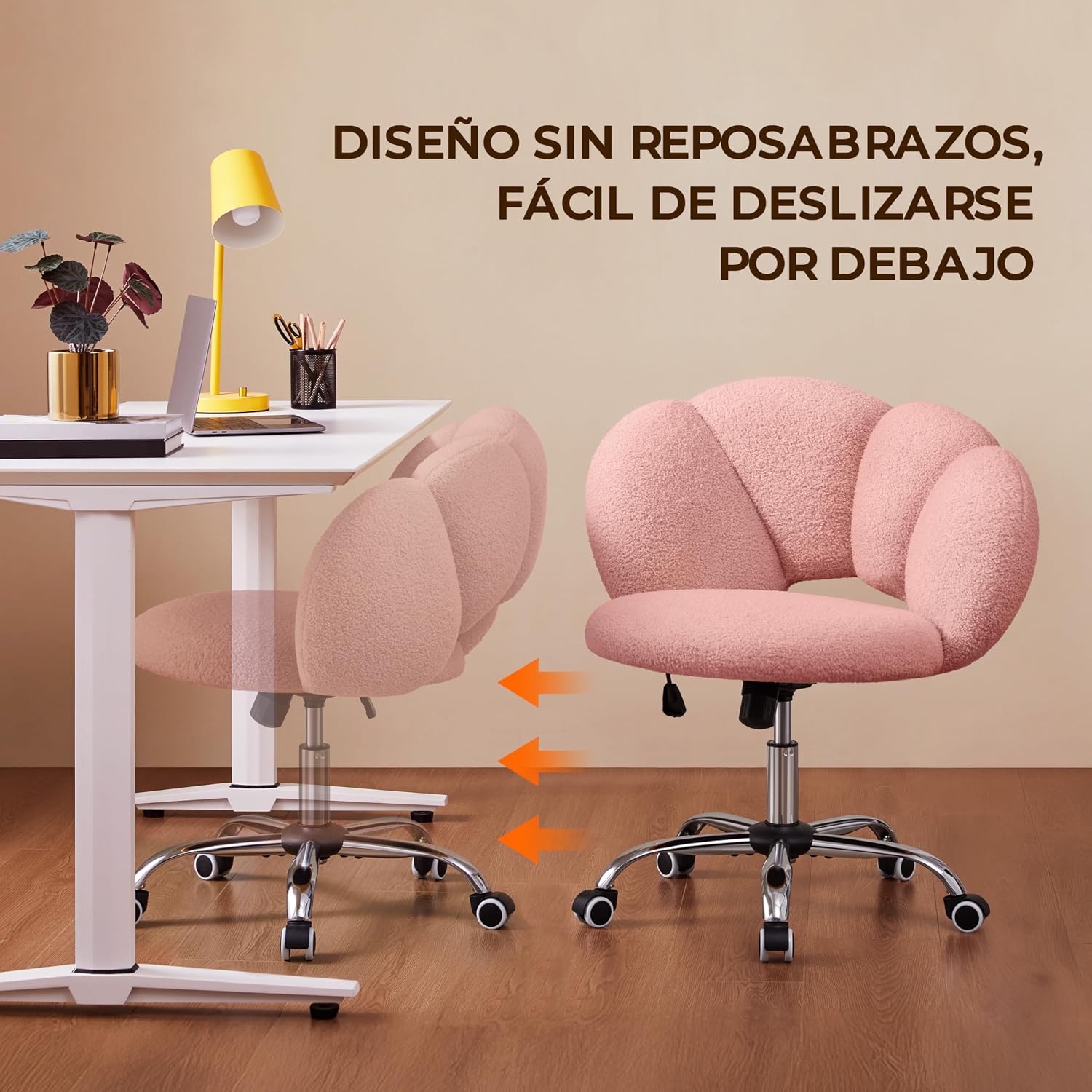 Thumbnail 4 de Yaheetech Silla Ergonómica Rosa con Ruedas