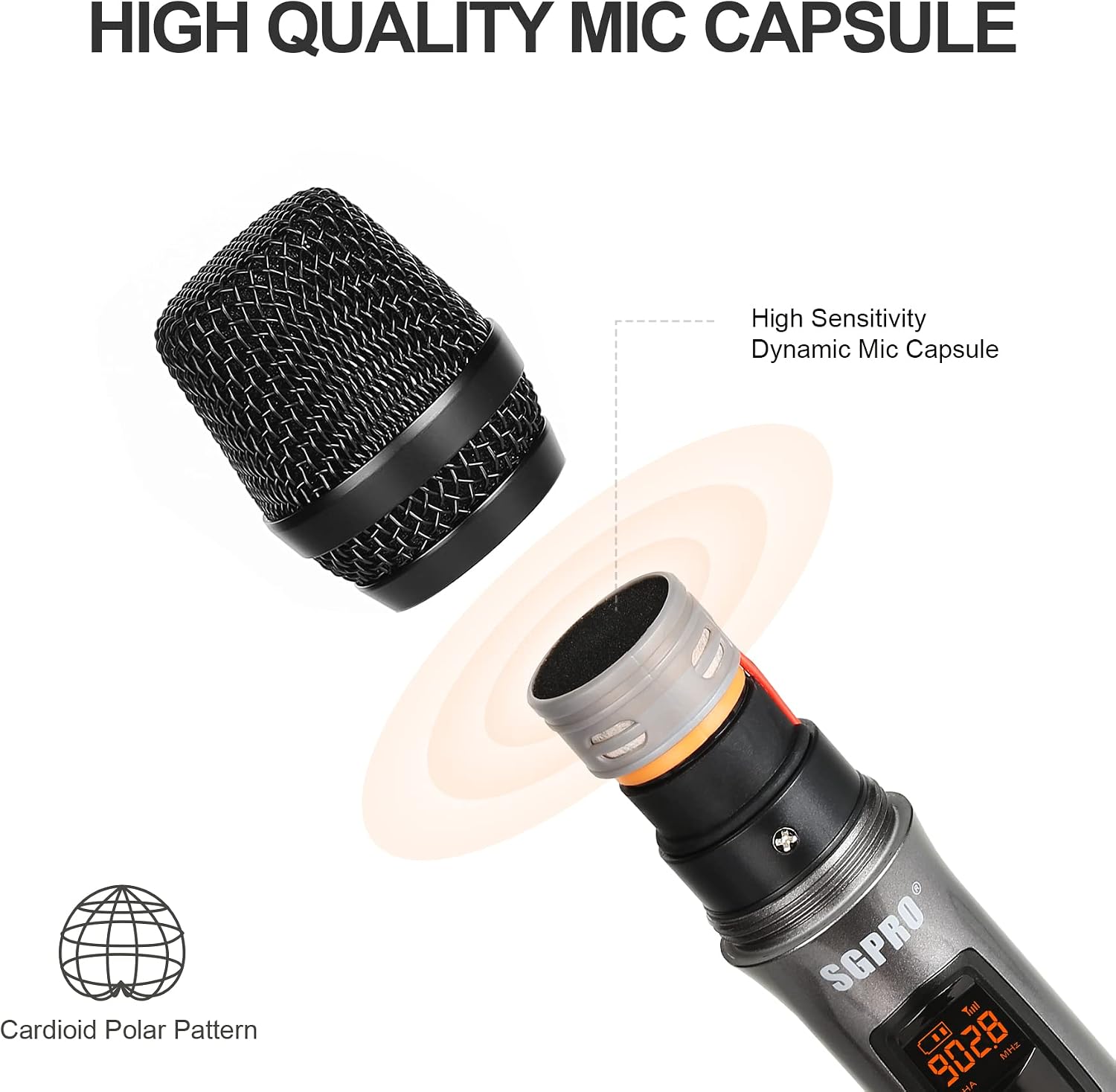 Detalle 2 de SGPRO SG-14 Dual Wireless Handheld Microphone Set with Compact Receiver