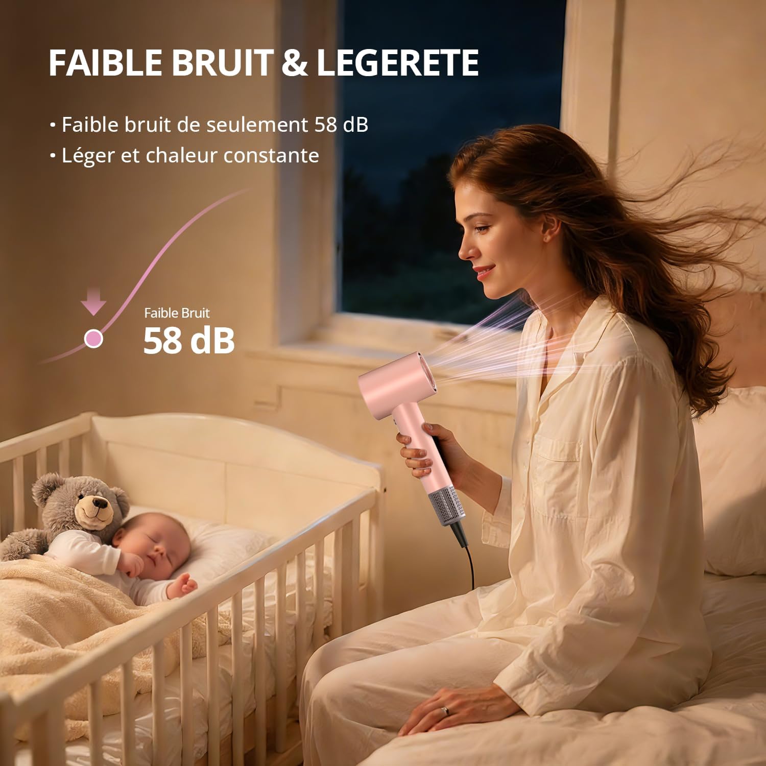 Thumbnail 3 de Seche Cheveux Ionique 180 000 tr/min – Sèche Cheveux Professionnel Rose (4 températures, 2 vitesses, 2 buses)