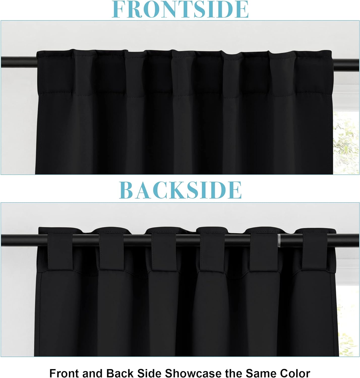 Detalle de RYB HOME Short Bedroom Blackout Curtains (2 Panels) — 42-inch Wide x 45-inch Long, Black