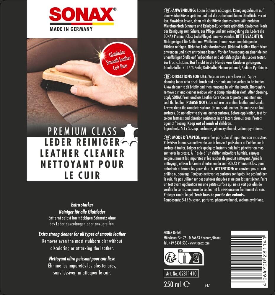 Thumbnail 1 de SONAX PREMIUM CLASS LederReiniger (250 ml) – schonende Glattleder-Reinigung mit Schaumapplikator
