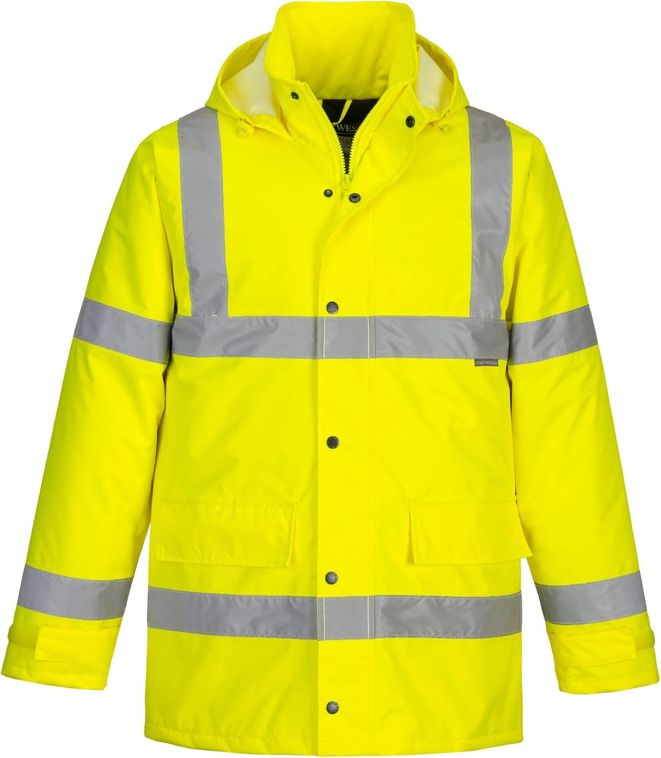 Detalle de Portwest S460ORRXS-principal regenjas met capuchon, stormklep en opbergzakken