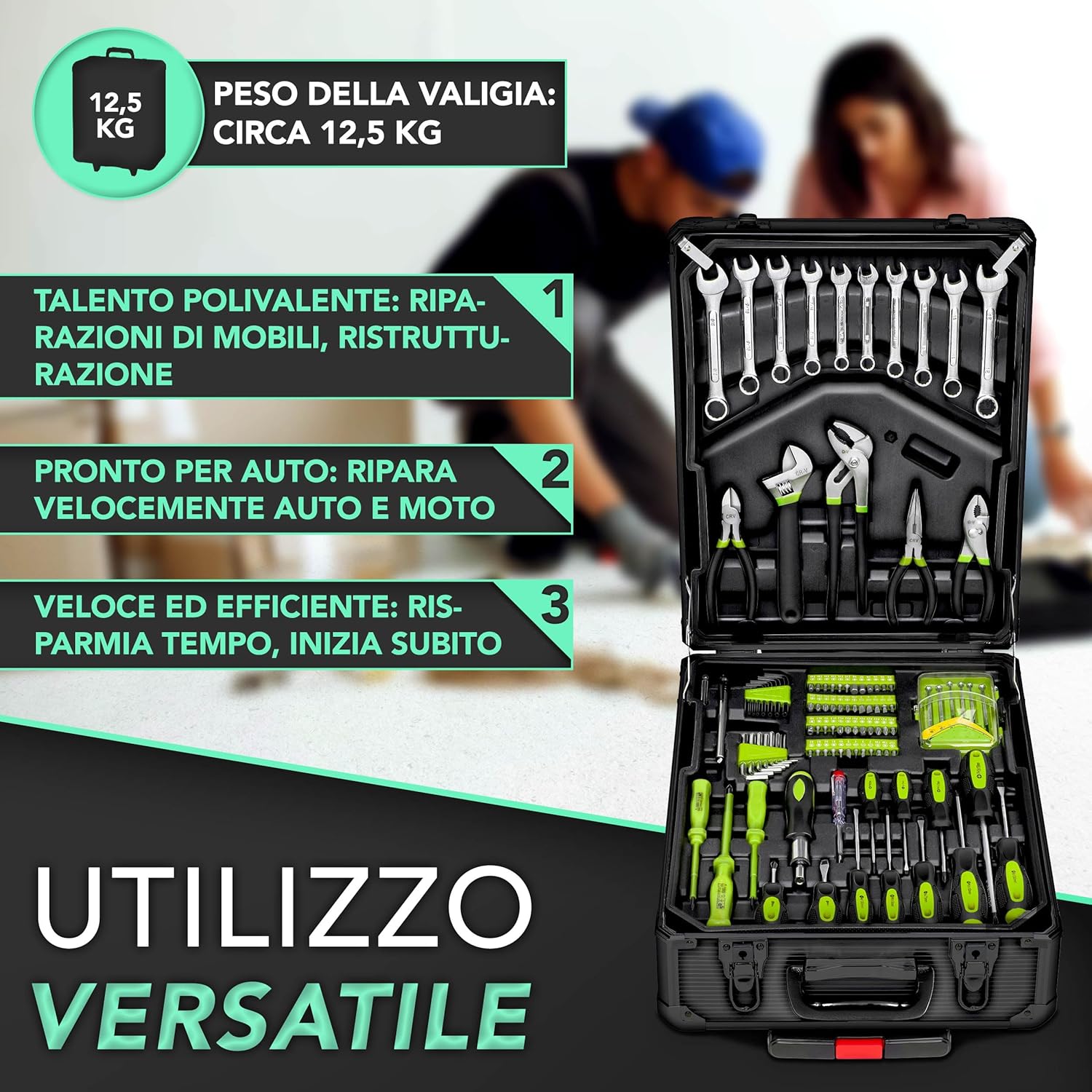 Thumbnail 5 de TRESKO Valigia degli attrezzi 949 pezzi – cassetta portattrezzi con trolley verde