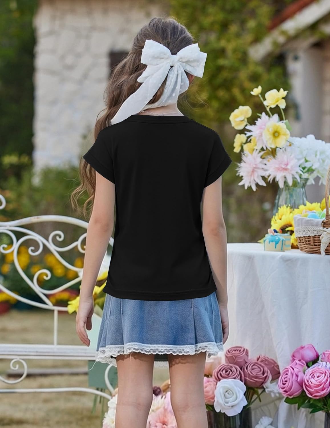Thumbnail 3 de Arshiner Mädchen T-Shirts Sommer Schleifendruck – Tailliert, Kurzarm, Rundhals