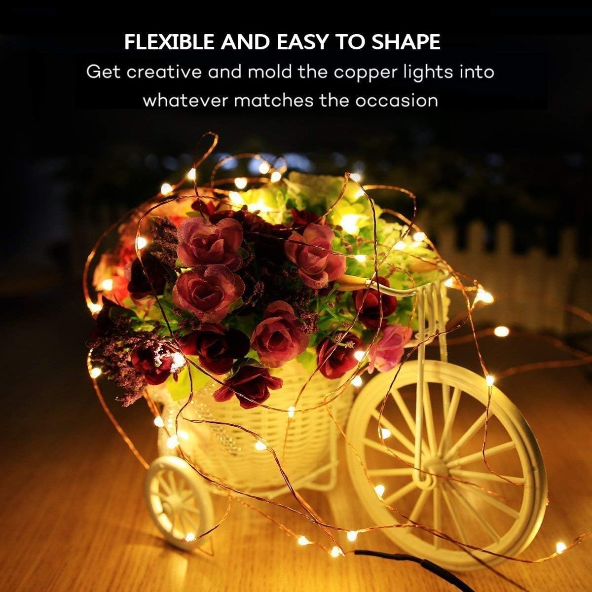 Detalle de EShing ES0020011 Fairy Lights, 100 Warm White LEDs on 33 ft Copper Wire