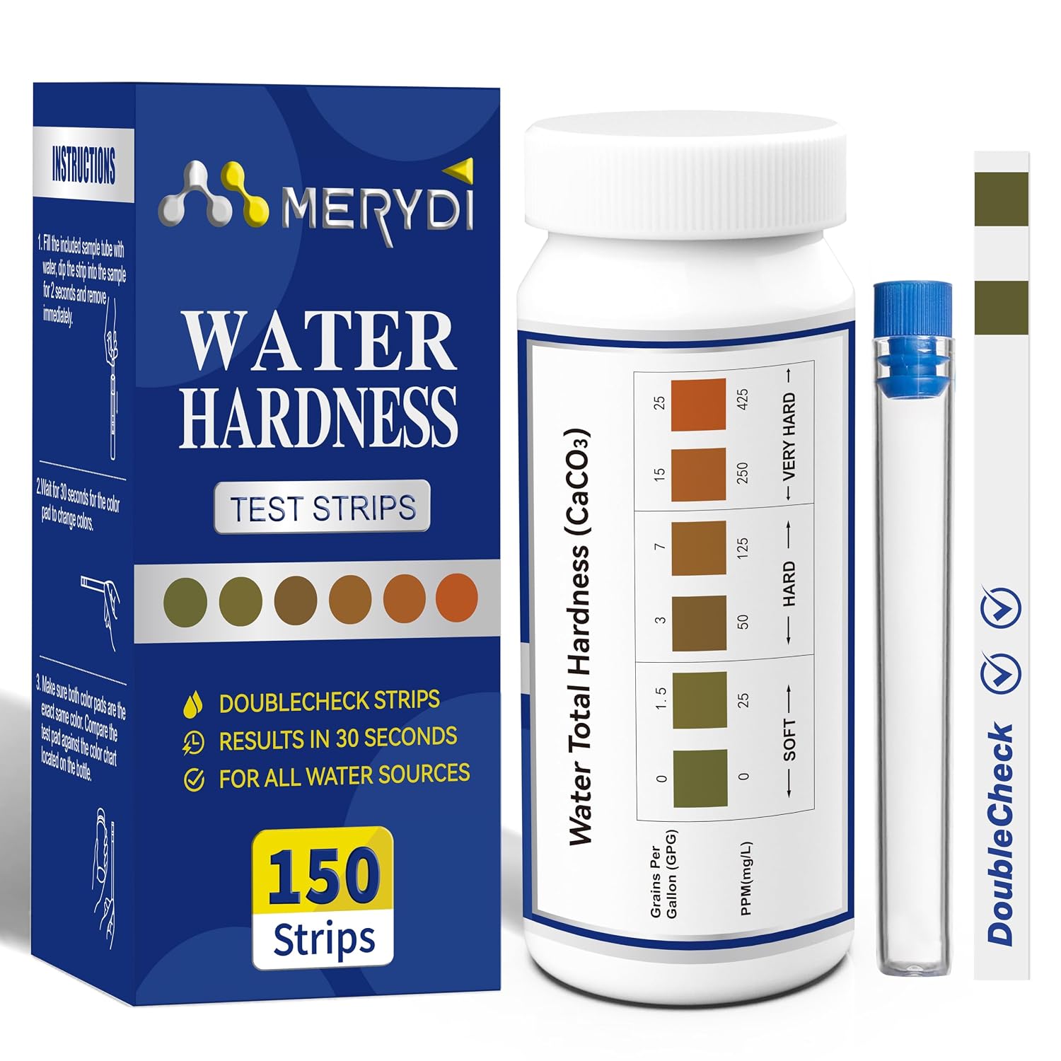 Detalle de Merydi hardness test strips Water Hardness Test Kit, 150 strips, double colour pads