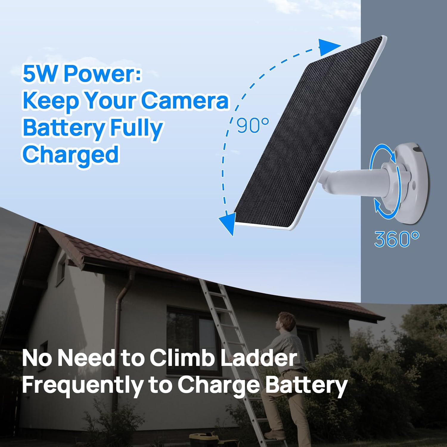 Detalle de ECO-WORTHY 5W Solar Panel for Ring Outdoor Cameras (USB-C/Barrel Plug, 9.8ft Cable)
