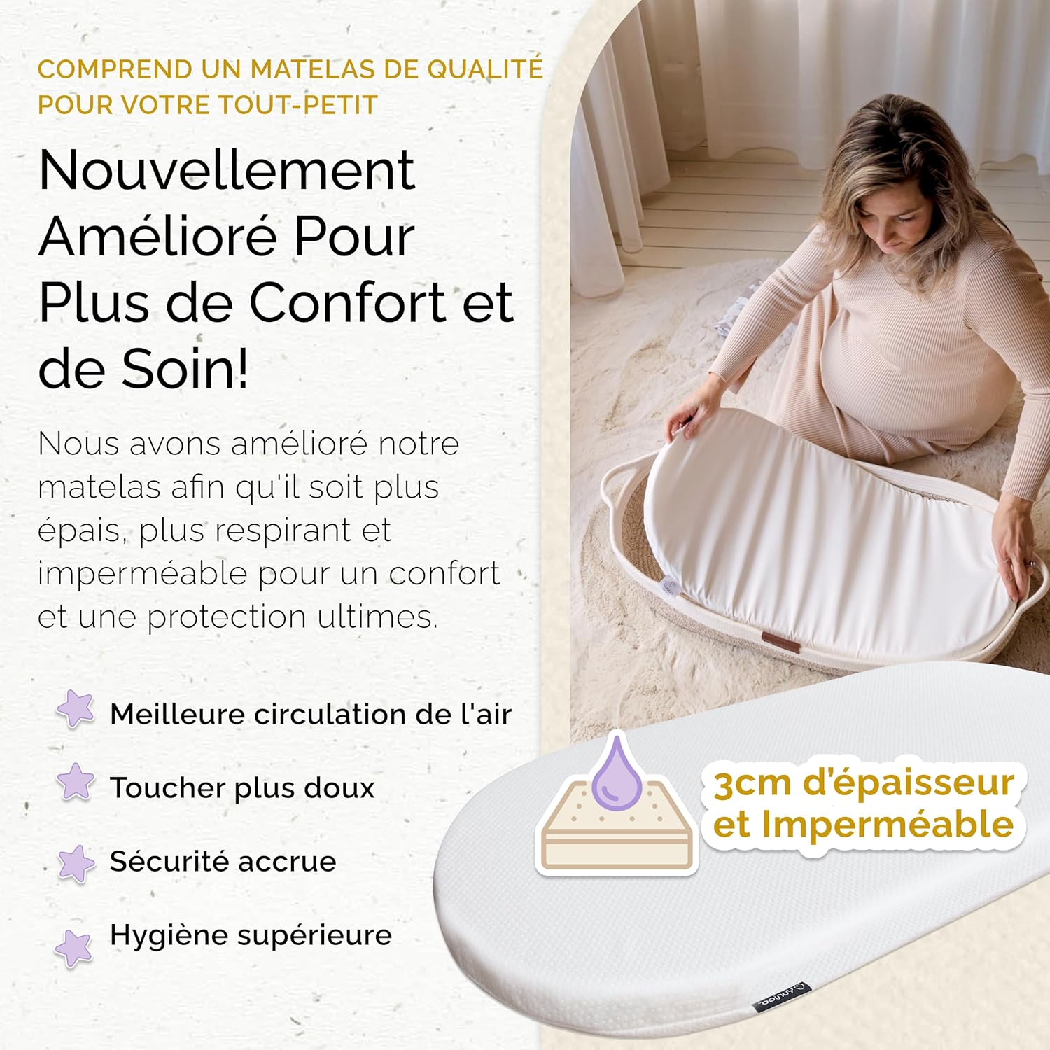 Detalle 2 de Yunioo Matelas à langer bébé Panier pliable
