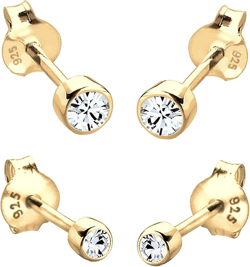 Detalle de Elli Pendientes de botón en plata 925 con cristal 💎