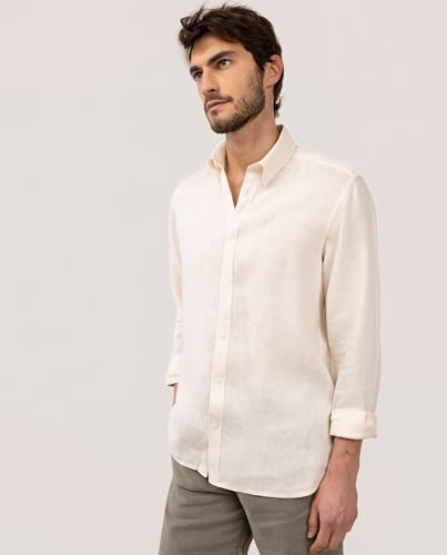Detalle de El Ganso Camisa Lino Garment Dyed Button Down Beige