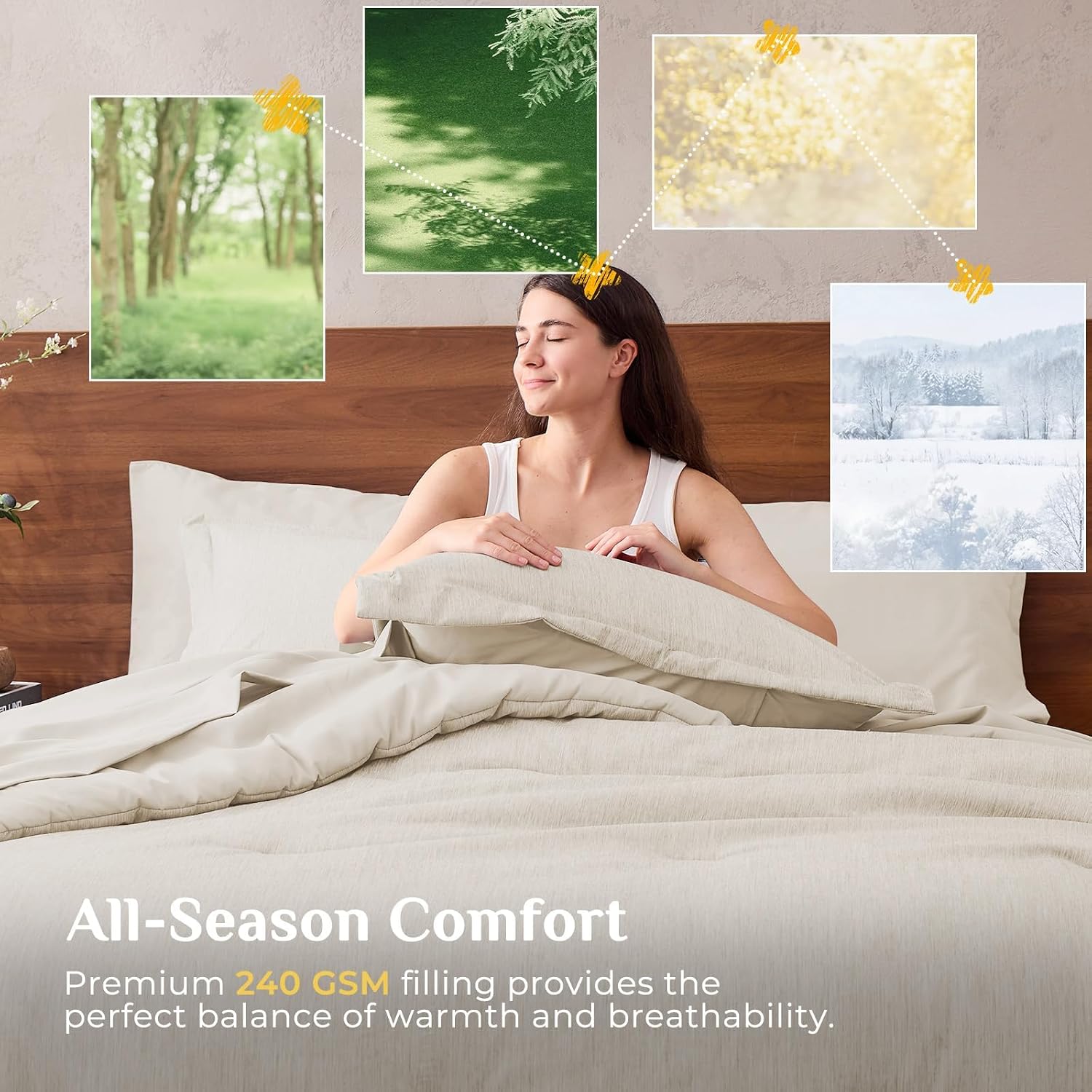 Thumbnail 4 de JOLLYVOGUE Queen Comforter Set, 7-Piece Beige Bed-in-a-Bag, Double-Tone