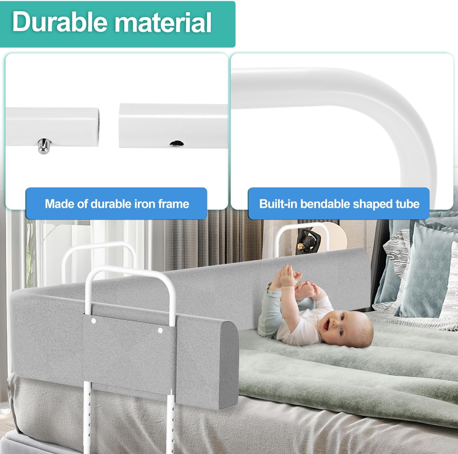 Thumbnail 4 de Yakimz 2X Bettgitter für Kinder 180 cm – verstellbarer Rausfallschutz, Grau