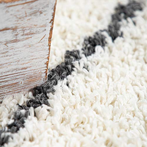 Detalle de Paco Home Tapis Shaggy Losanges Crème 80x150 cm 🛋