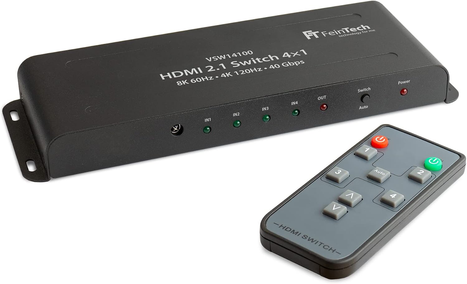 Detalle de FeinTech VSW14100 – przełącznik HDMI 2.1, 4 wejścia, 4K 120 Hz i 40 Gb/s