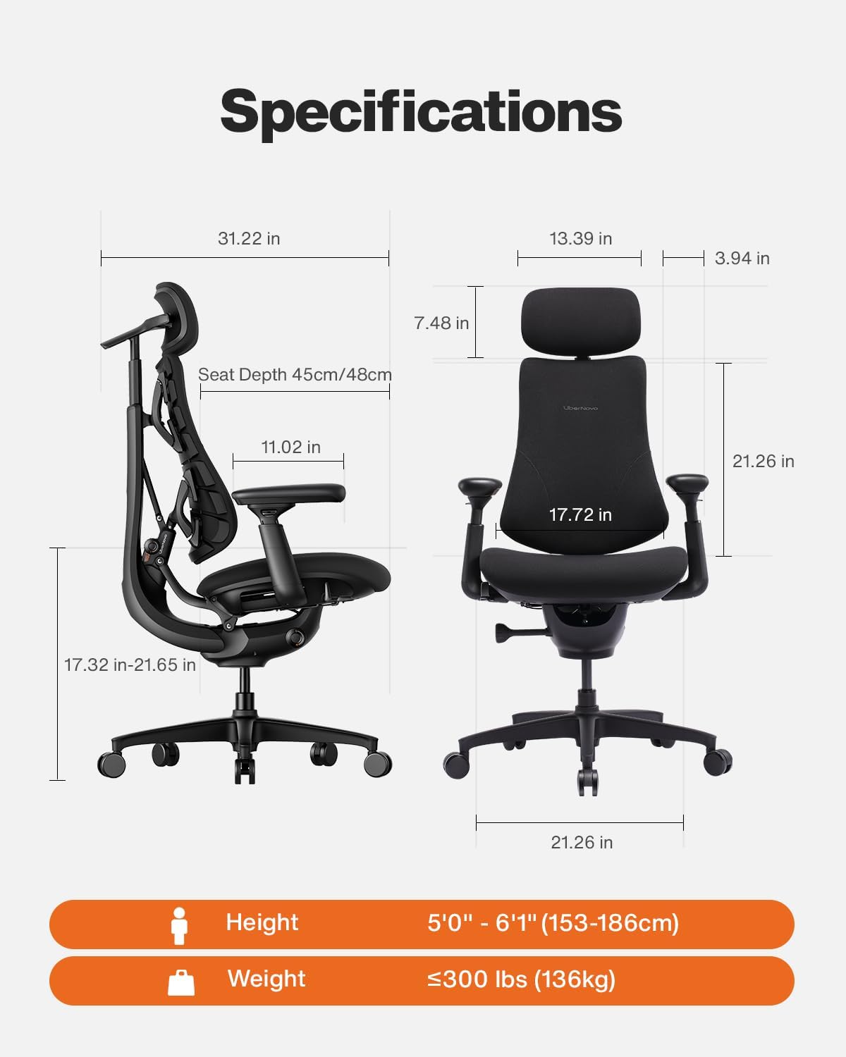 Detalle 2 de LiberNovo Omni SE Ergonomic Office Chair, Manual Lumbar, 5 Recline Positions