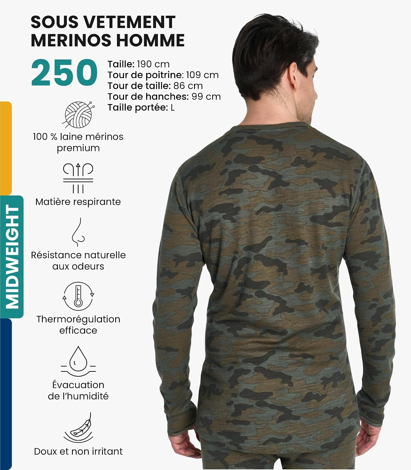 Detalle 2 de Merino.tech Chemise Homme Heavyweight 320g