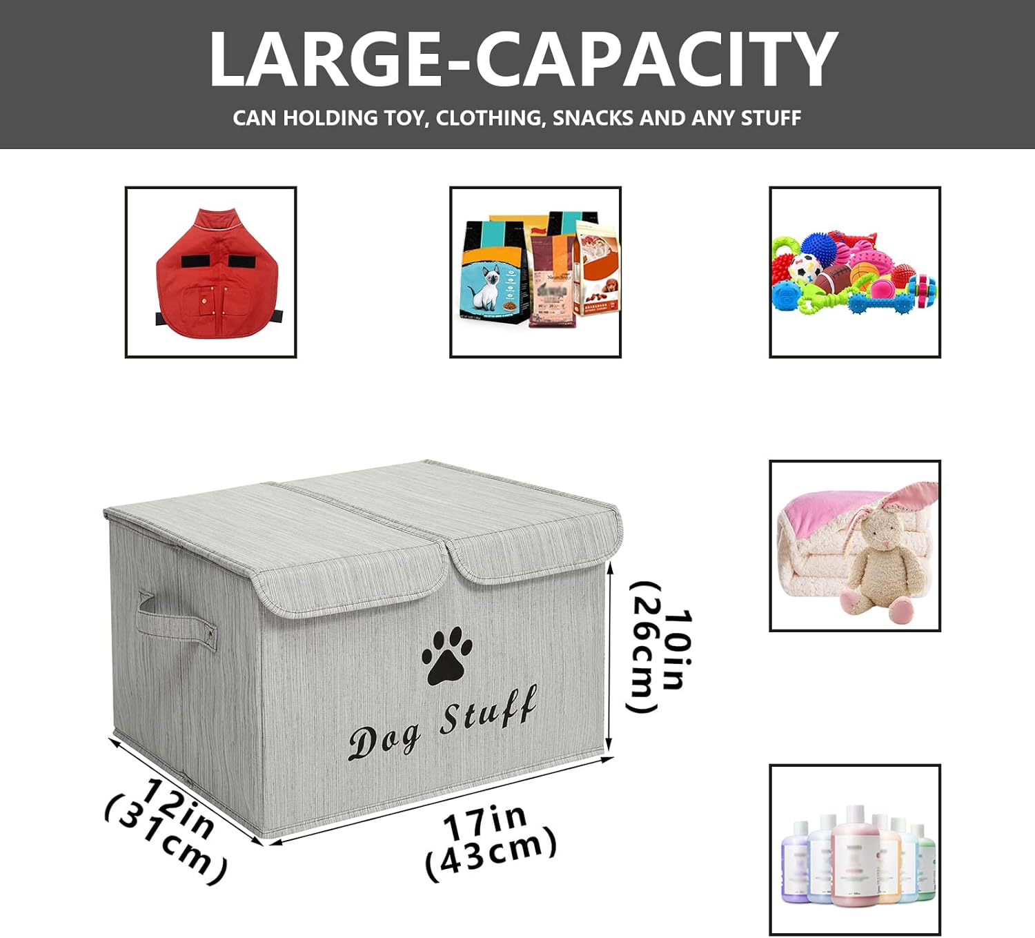 Thumbnail 2 de Morezi dog toy box basket storage with lid (bamboo grey) for home organisation