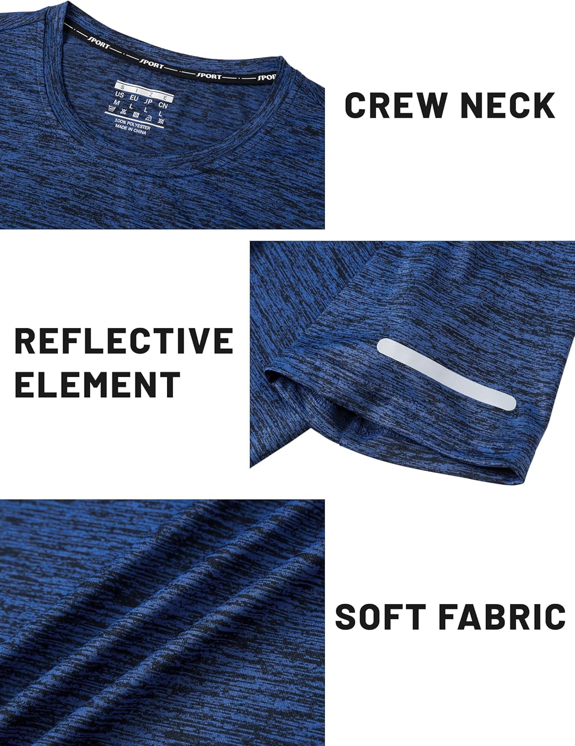 Thumbnail 3 de TACVASEN Herren Meliertes Sport-T-Shirt Kurzarm – Schnelltrocknend, Reflektierende Streifen