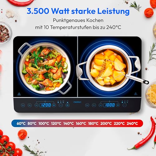Detalle de MEDION MD 15324 Doppel-Induktionskochplatte – 3500 W, 2 Kochplatten, LED Display, schwarz