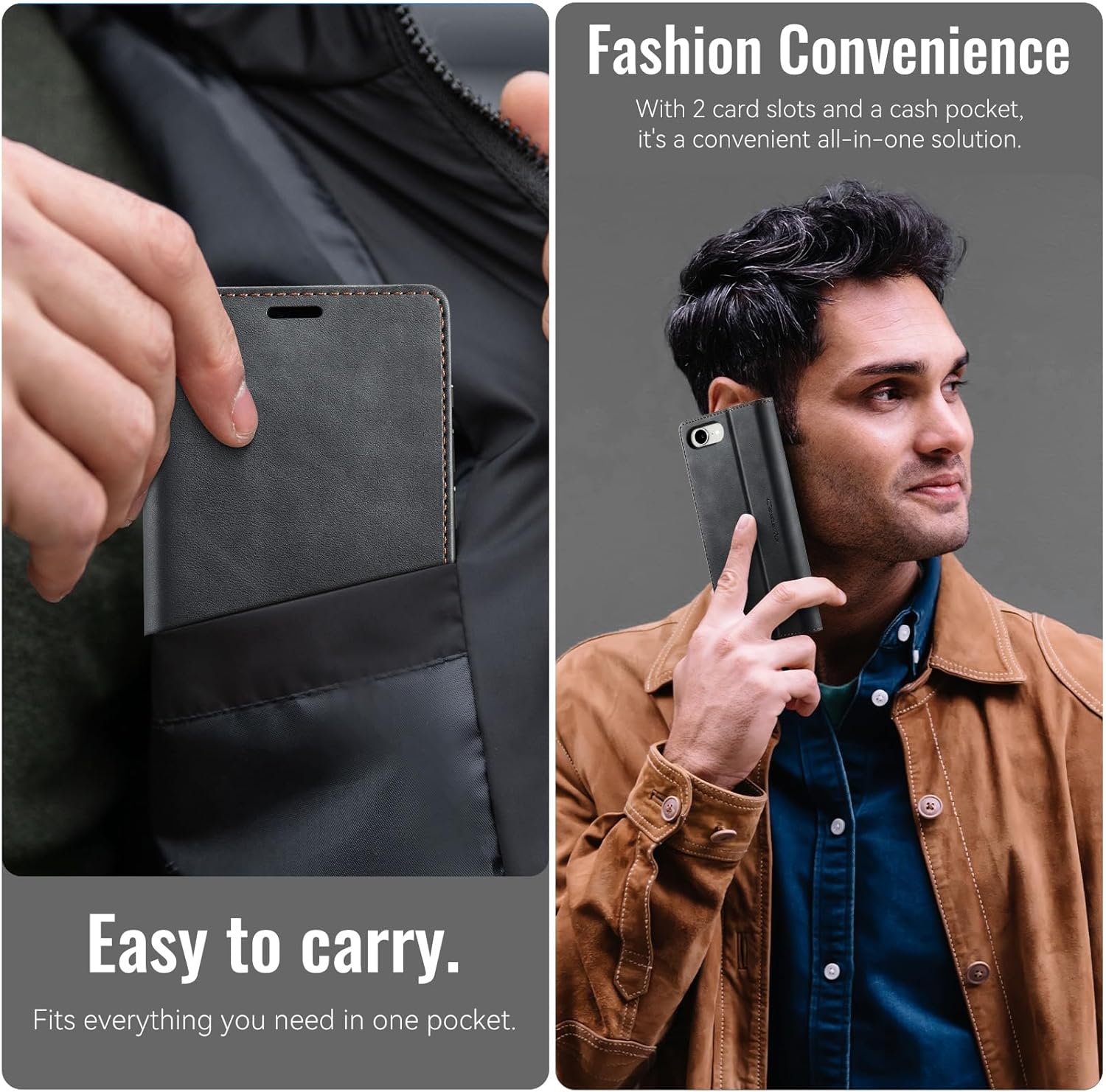 Thumbnail 4 de Cracedily Wallet Case for iPhone 17e / iPhone 16e Leather Flip Cover with Kickstand & RFID Blocking, Black