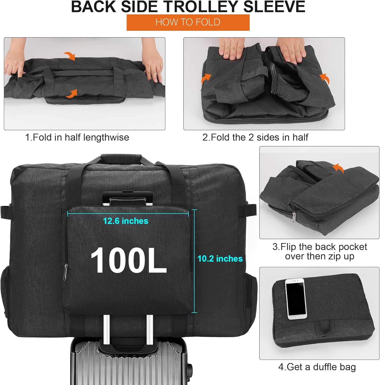 Detalle de Sac de Voyage Pliable 100L avec Compartiment à Chaussures – Grand Sac Léger et Polyvalent
