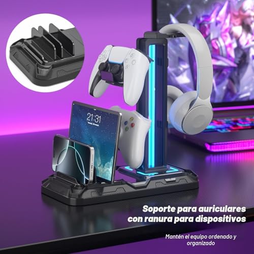 Detalle de KDD Soporte Auriculares Gaming y Mando con Puertos de Carga USB Tipo C