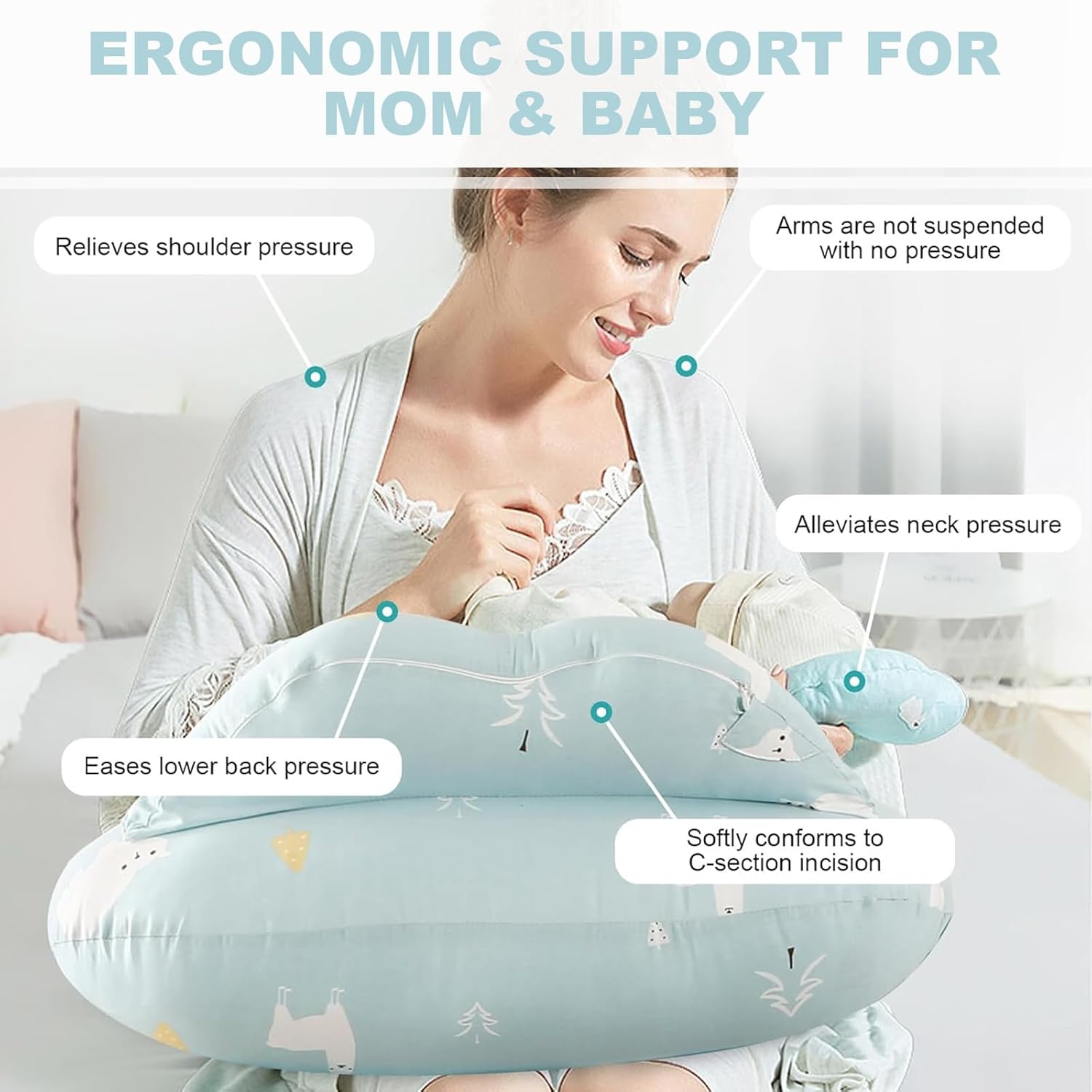 Thumbnail 1 de SHANNA Stillkissen XXL – Multifunktionales Nursing Pillow mit verstellbarem Taillengurt, Weißer Bär, 65 × 55 × 12 cm