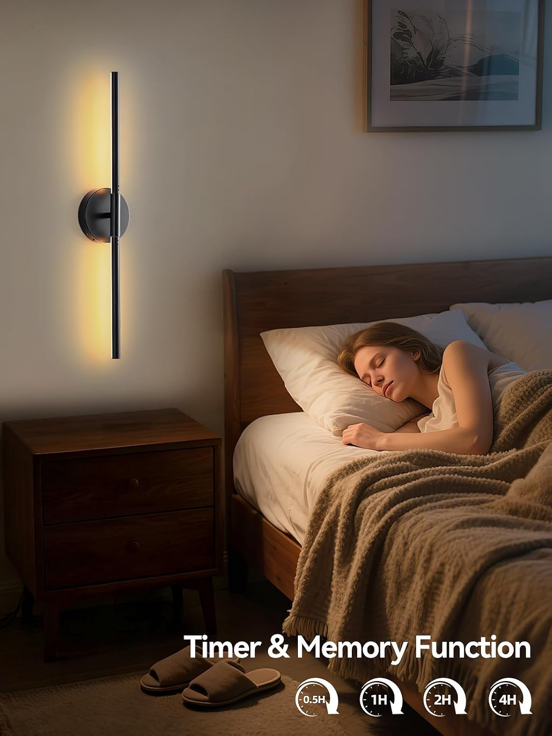 Detalle de Easesonic HYD-0501501A Rechargeable Wall Sconces, 24-Inch Black, Set of 2