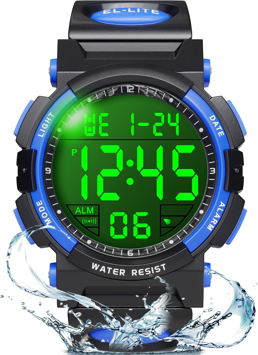 Detalle de GUUMUXIN Digital Herren Sportuhr mit LED-Licht, Wecker, Stoppuhr – 30 m wasserdicht