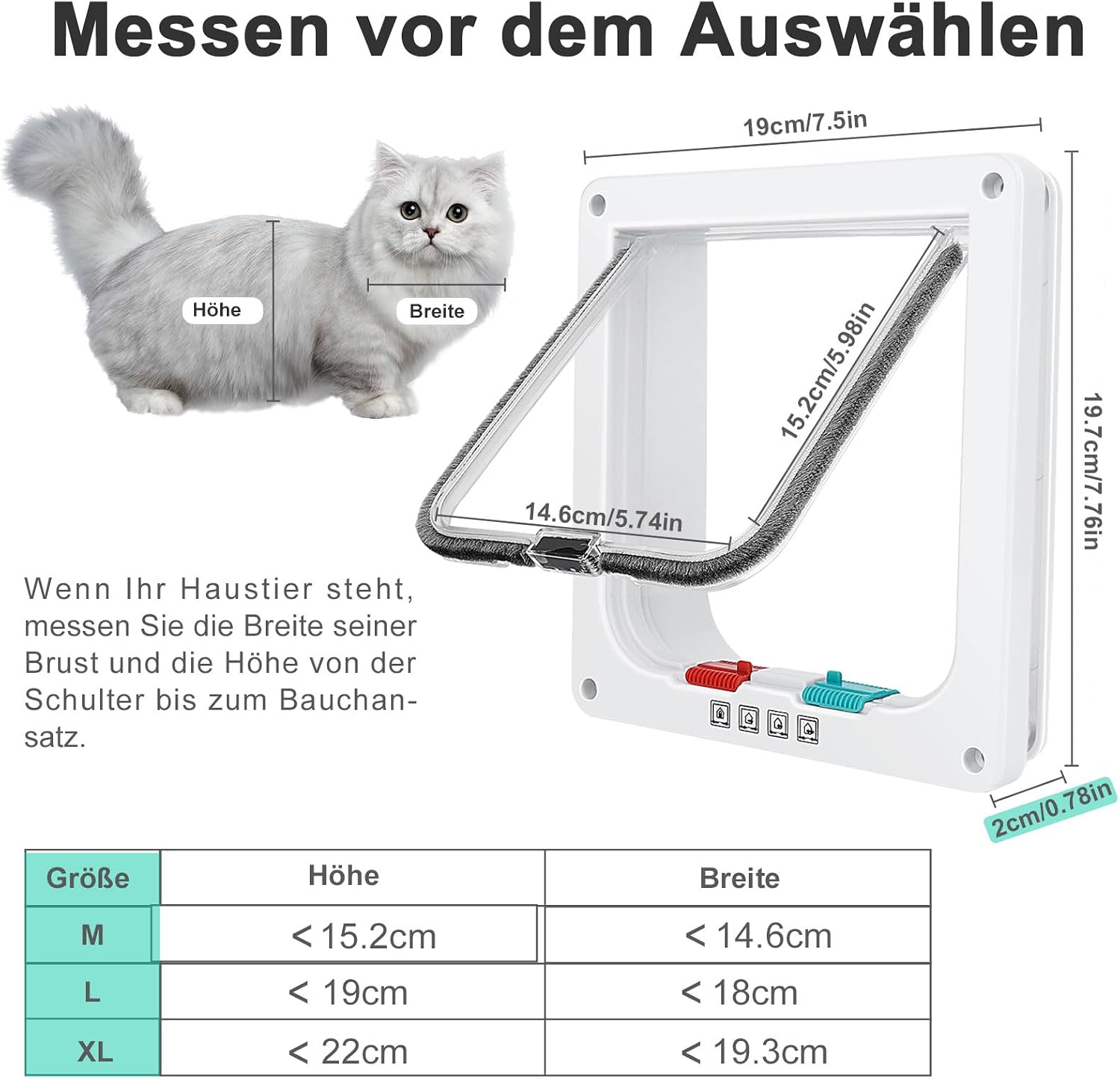 Detalle de Dünne Katzentür für Fenster, Haustiertüren und Schiebetüren – 4‑Wege-Sperre, wetterfest