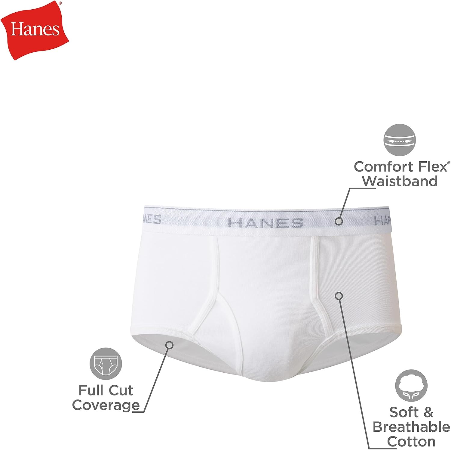 Detalle de Hanes Men's Underwear Brief Pack: Full Rise Cotton Briefs, Moisture-Wicking, White – 12-Pack
