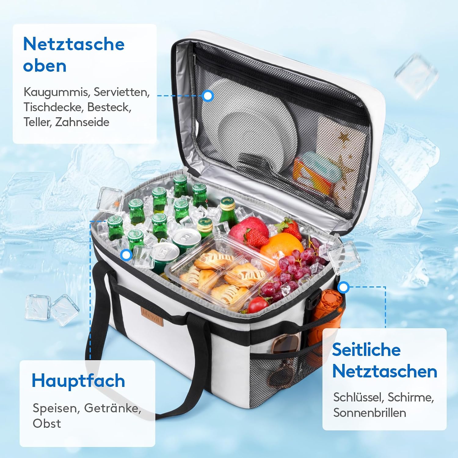Detalle de Lifewit Kühltasche 30L – faltbar, 50 Dosen, isolierte Thermotasche für Picknick, Arbeit und Freizeit