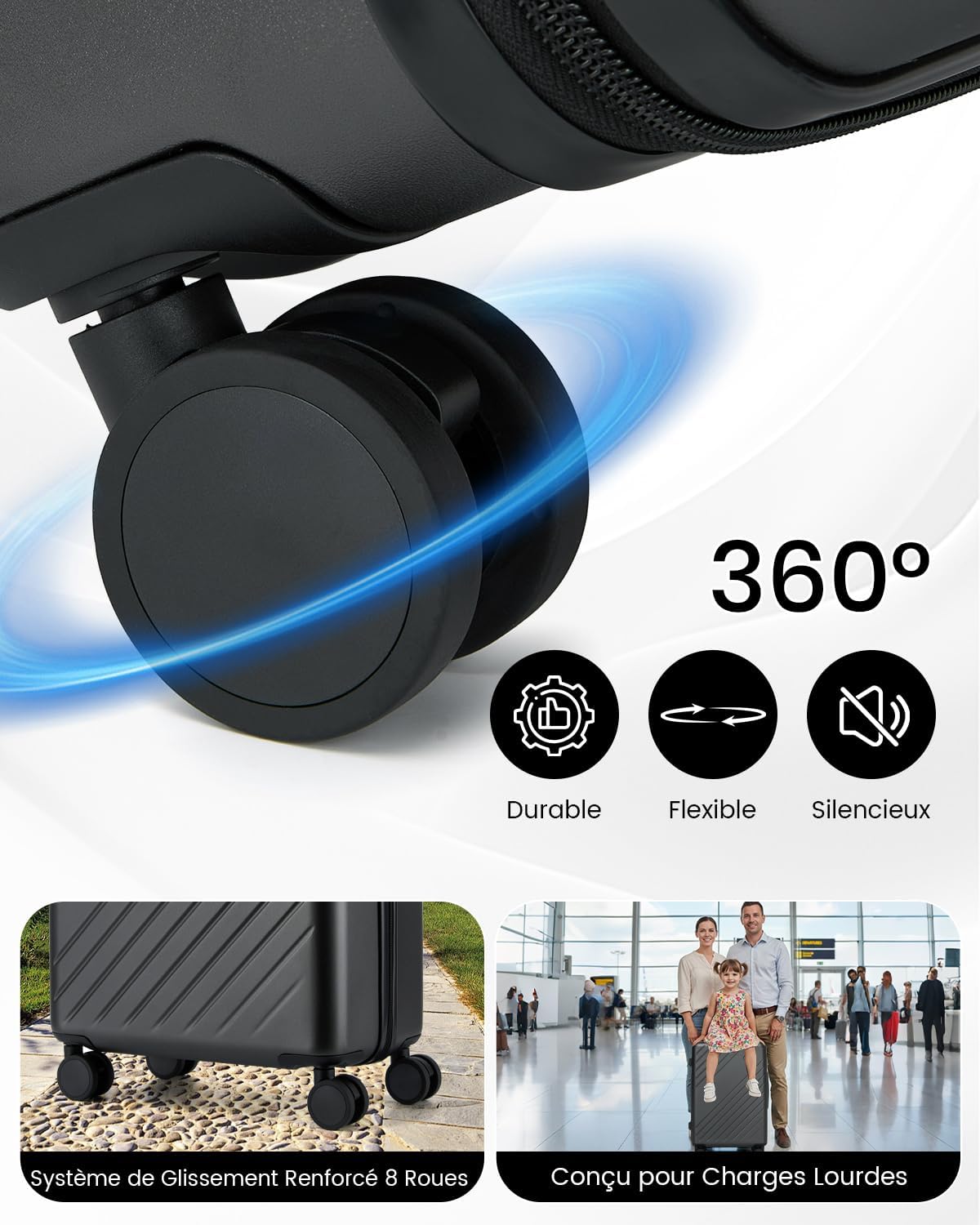 Detalle de Kono Valise Soute 61L ABS+PC – Moyenne taille, légèreté et résistance with 360° roues silencieuses